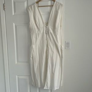 Cotton linen blend ankle length dress.